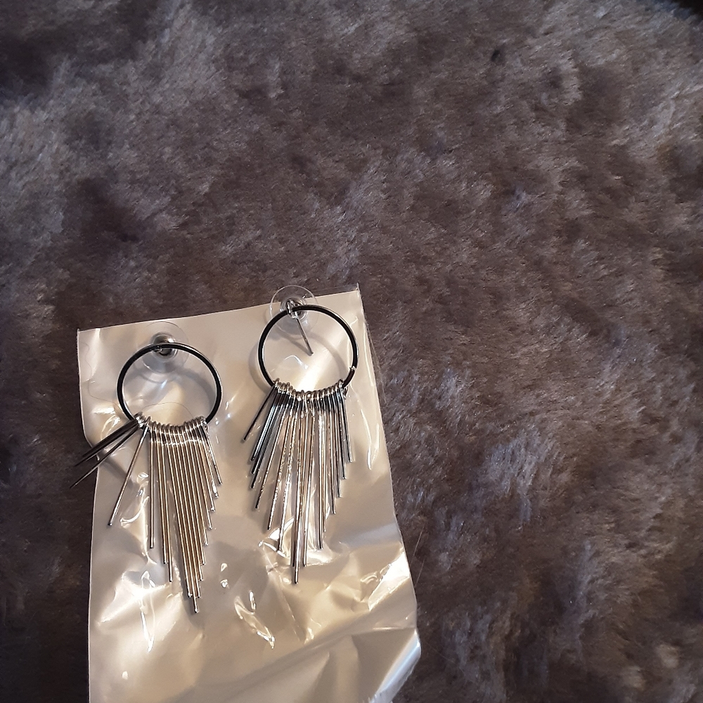Silver tone hoop dangle earrings